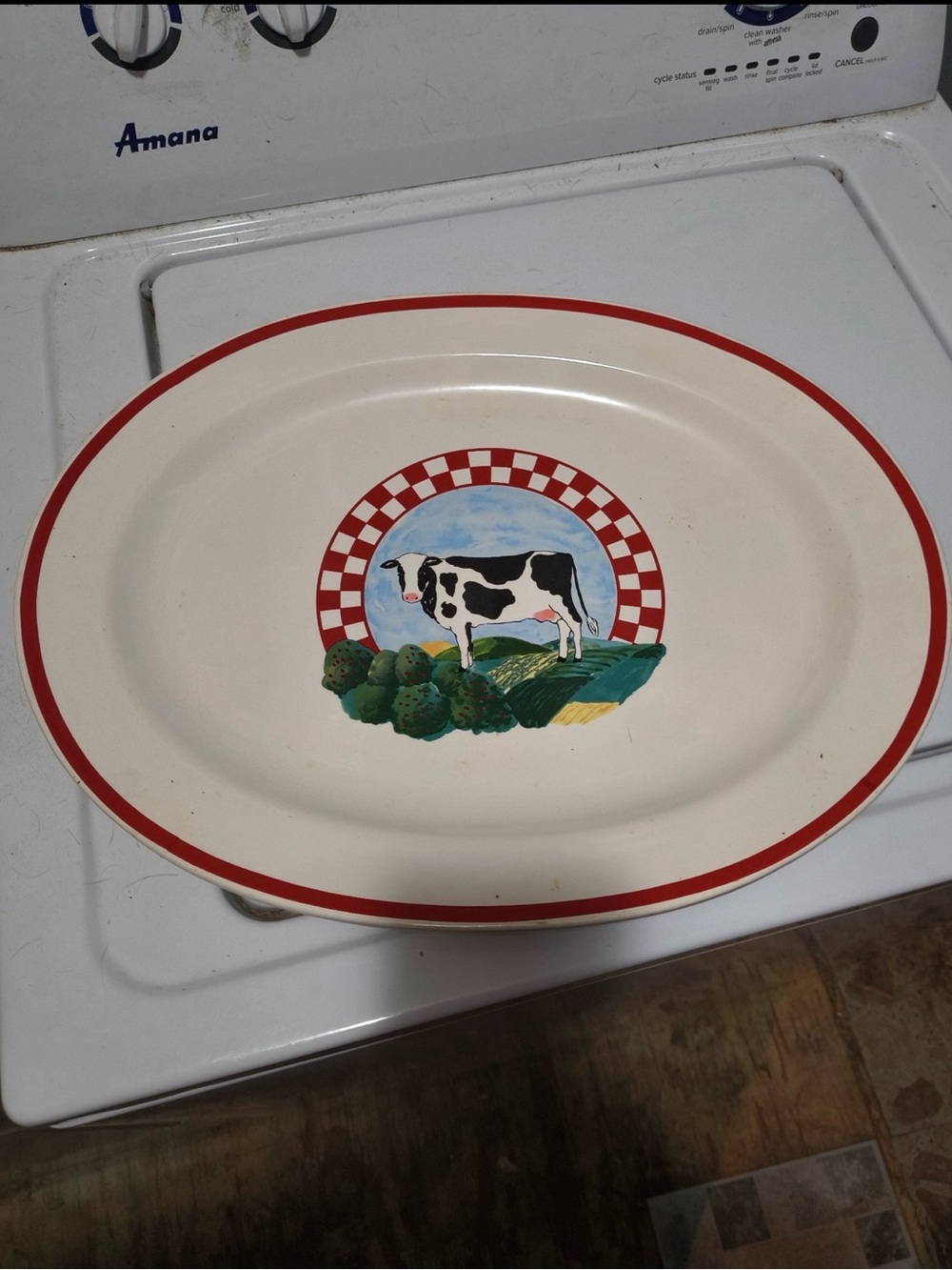 Cream and Red Cow Motif Serving Platter - Home Dining century Japan
